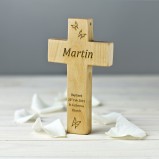 Personalised Wooden Cross With Dove Keepsake Gift